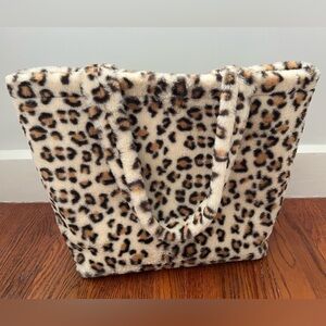 NWT Large Faux Fur Leopard Tote Bag